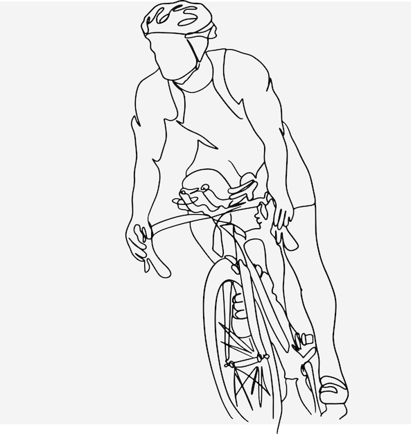 Vettore arte della linea della bicicletta, disegno del contorno sportivo, schizzo semplice, atleta, illustrazione della bici, file vettoriale