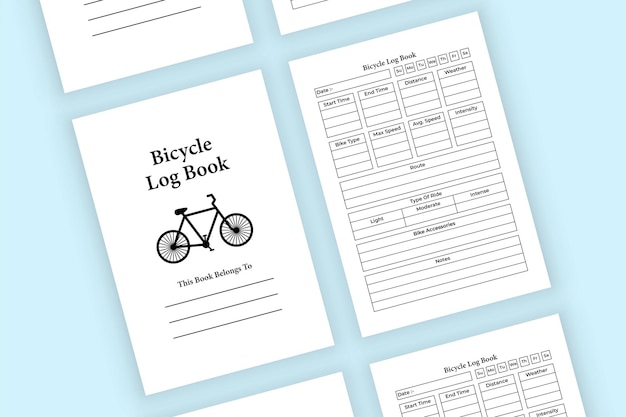 Vettore diario della bicicletta interno kdp informazioni sul ciclista e interno del tracker della distanza giornaliera diario interno kdp informazioni sulla bicicletta e modello di taccuino per il controllo dell'attrezzatura