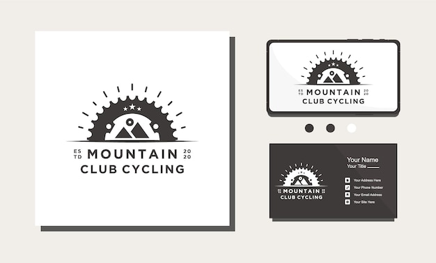 Bicicletta mountain bike pignone manovella distintivi logo design illustrazione vettoriale