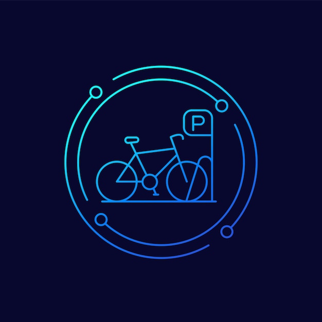 Значок велосипедной парковки с линейным дизайном велосипеда