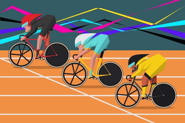 Bicycle Race Cartoon Character Design flat style