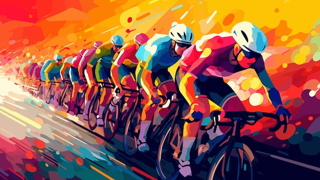 Vector bicycle racers competing on cycling championship cycle sports event lowpoly vector illustration