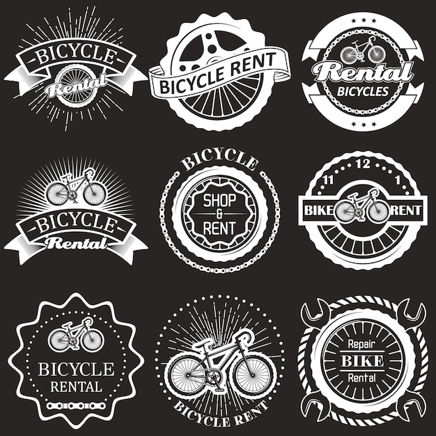 Bicycle rental vector vintage badges labels emblems logo