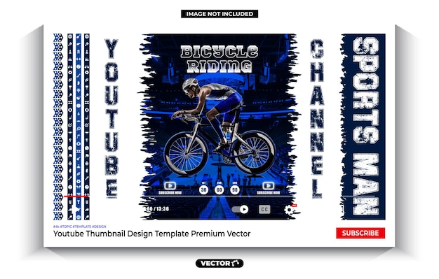 Bicycle riding sports game youtube channel thumbnail design template premium vector