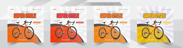 Вектор Продажа велосипедов творческий пост в социальных сетях и веб-баннер дизайн шаблон пакет