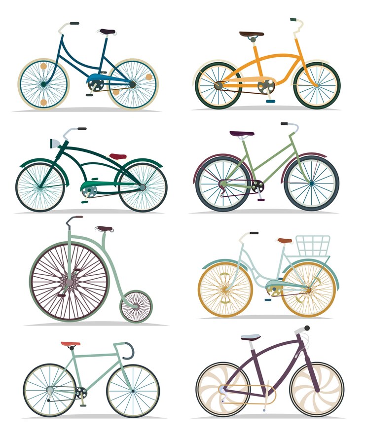 Vector フラットスタイルの自転車セット