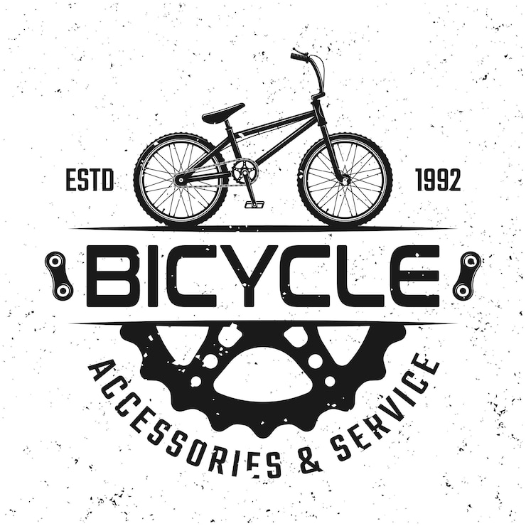 Vector bicycle store vector round emblem, badge, label or logo in vintage style isolated on background with removable grunge textures