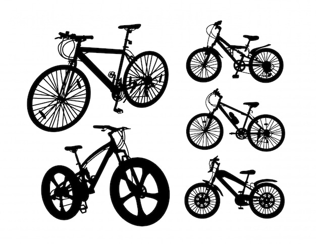 Bicycle transportation silhouette set