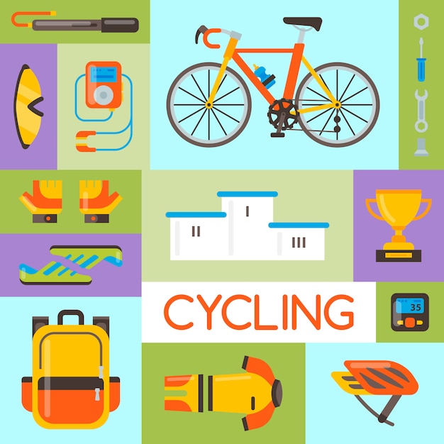 Bicycle uniform and sport accessories vector illustration. Bike activity, cycling equipment and sports accessory. 