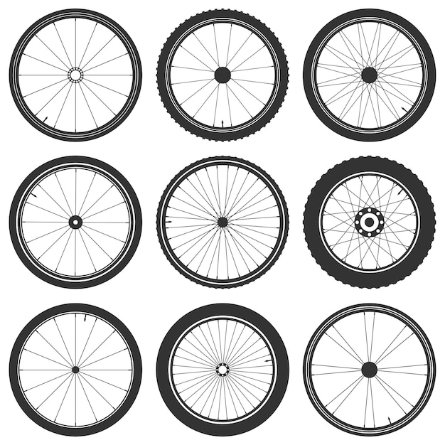 Simbolo vettoriale della ruota di bicicletta illustrazione di pneumatica da bicicletta di gomma di montagna valvola di fitness ciclo mtb