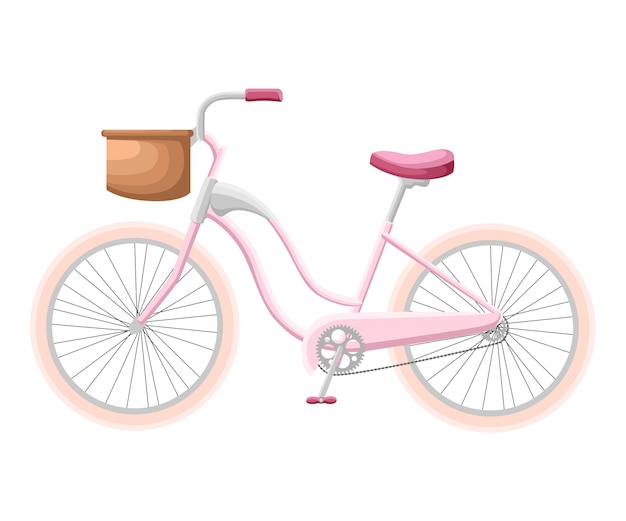 Bicycle with a basket bicycle set design flat isolated   illustration.