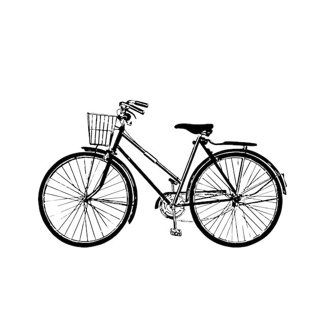 Bicycle with basket black and white illustration ink