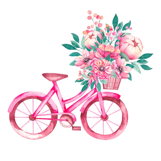 Bicycle with basket and flowers