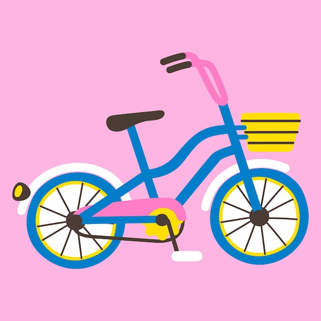 Bicycle with a basket isolated on pink. Side view. Flat.