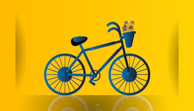 Bicycle with flowers on yollow background Premium Vector