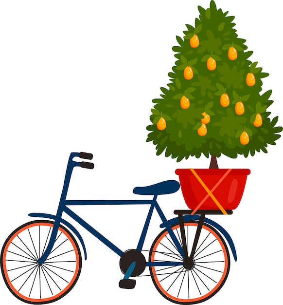 Vettore una bicicletta con un albero di kumquat per la festa del tet