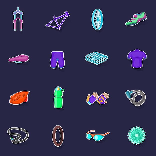 Bicycling icons set vector sticker