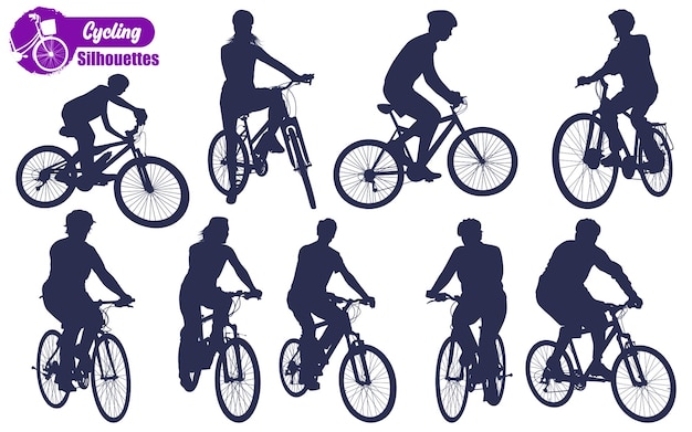 Bicyclist or Cycling Silhouettes Vector illustration