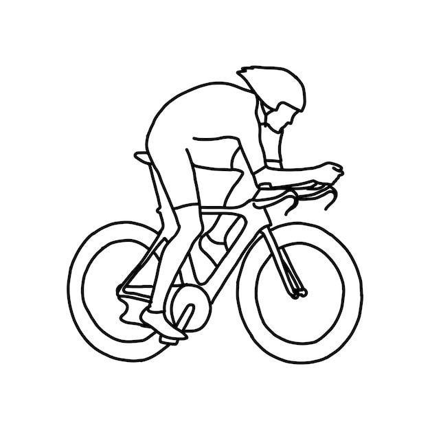 Uomo del ciclista del cavaliere con la bici isolata su fondo, illustrazione di vettore, disegnata a mano, sketch