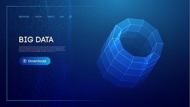 Bid data blue background wireframe cylinder vector network connection