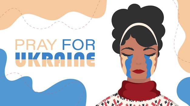 Bid voor Oekraïne Het meisje huilt met de kleur van de Oekraïense vlag Vector