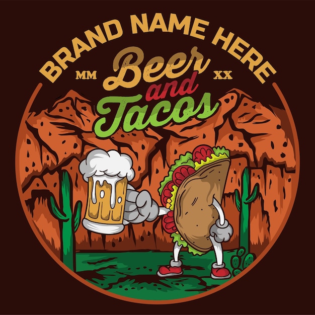 Vector bier en taco's wilde westen illustratie