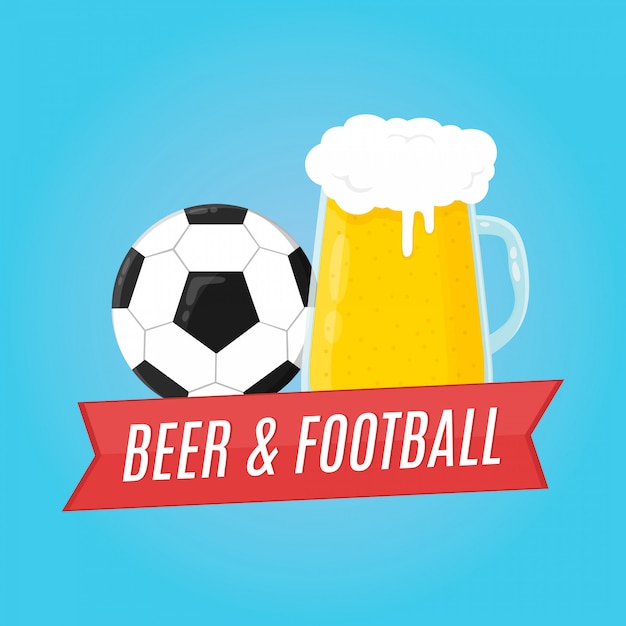 Bier en voetbal illustratie. voor bar