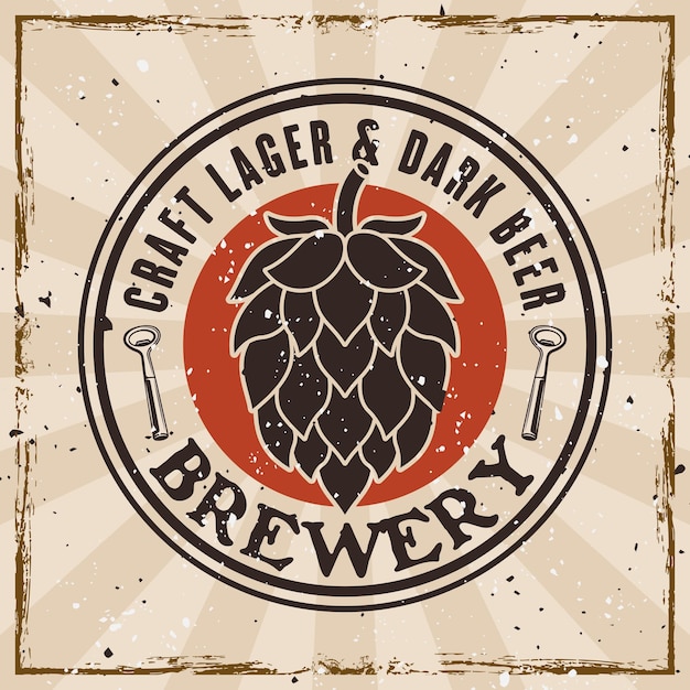 Bier gekleurd retro embleem badge label of logo op de achtergrond met grunge texturen op afzonderlijke lagen