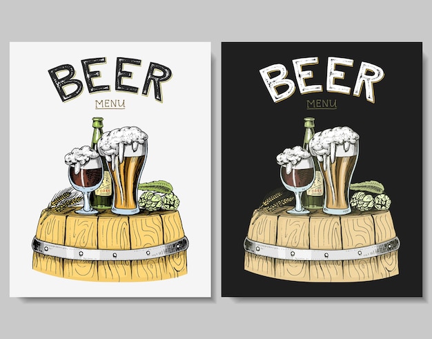 Bier klassieke houten vaten voor Logo of embleem en banner gegraveerd in inkt hand getrokken in oude schets en vintage stijl voor web of pub menu ontwerp van oktoberfest