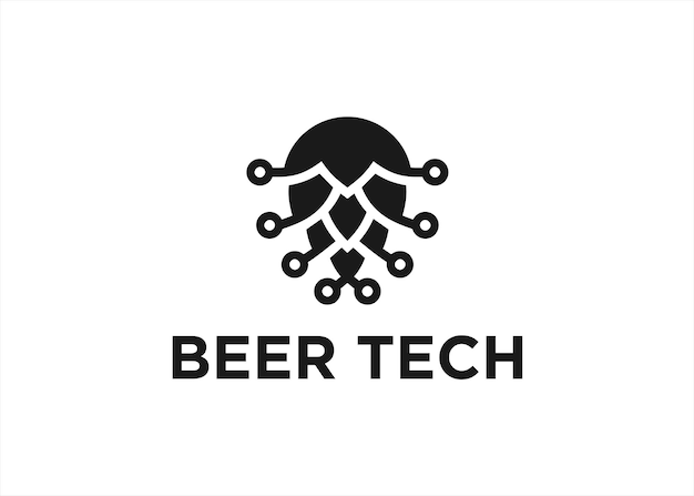 bier logo-combinatie met tech en hop silhouet vector pictogram illustratie