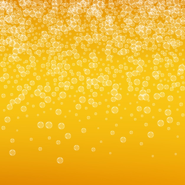 Bier schuim. Ambachtelijke pils splash. Oktoberfest-achtergrond. Gouden flyer-concept. Tsjechische pint bier met realistische bubbels. Koele vloeibare drank voor pab. Oranje mok voor oktoberfest schuim.