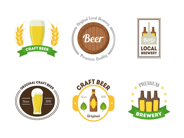 Bierbadges of etiketten voor een bar, restaurant of pub. Platte ontwerpstijl. vector illustratie