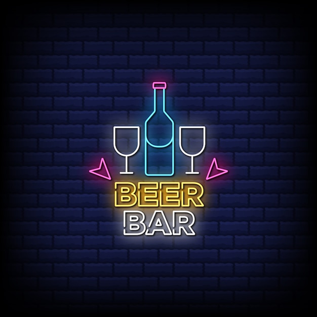 Vector bierbar neonreclames stijl tekst