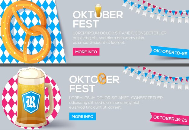 Bierfestivalbanner met bierglaskrakeling en vlaggen voor oktoberfest