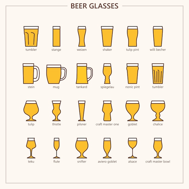 Bierglazen (overzicht gekleurde icon set)