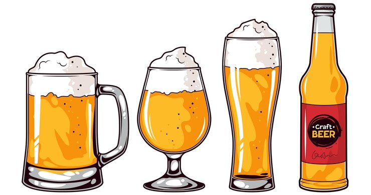 Bierpul glazen en fles Vector illustratie op witte achtergrond