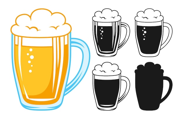 Bierpul retro teken set glas licht alcohol pils ale brouwerij pub bierfestival symbool bar menu
