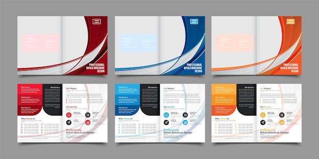 Bifold brochure design for corporate business 3 color variations