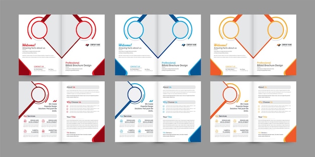 Bifold brochure design voor corporate business 3 kleurvariaties.