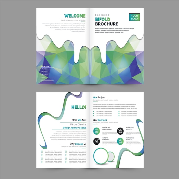 Bifold Brochure sjabloon lay-out Corporate business jaarverslag catalogus tijdschrift flyer mockup