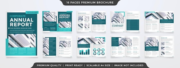 Modello di brochure bifold con uso in stile minimalista per relazione annuale e infografica