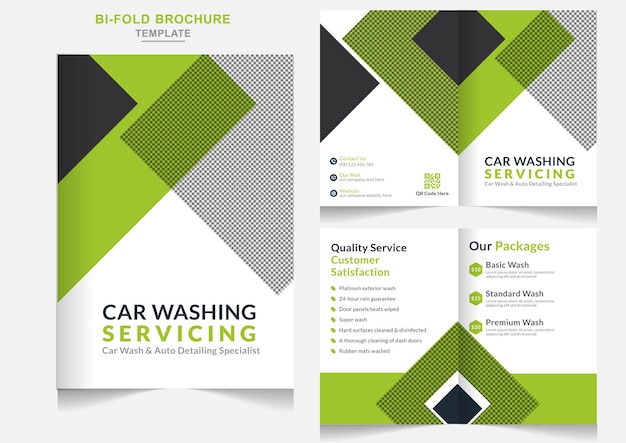 Vector bifold-brochure voor schoonmaakdiensten carwash business bifold-brochure schoonmaakservicebrochure