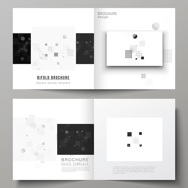 Vector bifold brochure with abstract minimal design in black and white