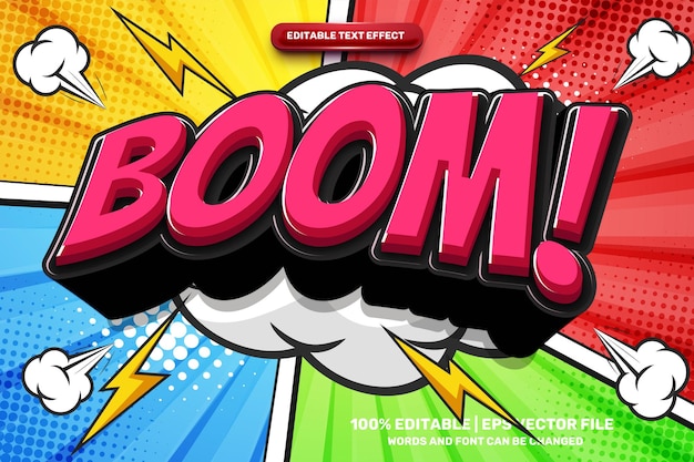 Vettore big bang boom comic cartoon style bold 3d testo modificabile stile di effetto