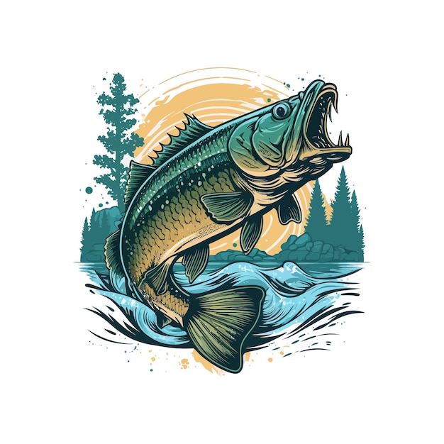 Big bass fish vector cartoon for t shirt Big bass fish t shirt design