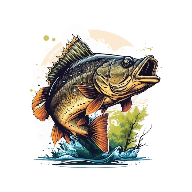 Vettore fumetto vettoriale di pesce basso grande per t-shirt design t-shirt pesce grande basso