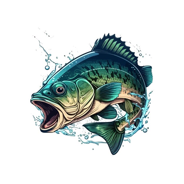Fumetto vettoriale di pesce basso grande per t-shirt design t-shirt pesce grande basso