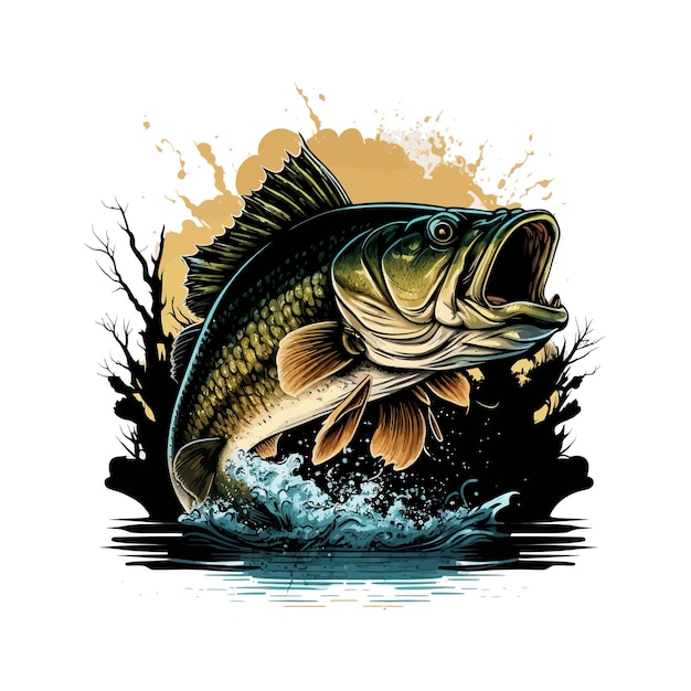 Big bass fish vector cartoon for t shirt Big bass fish t shirt design