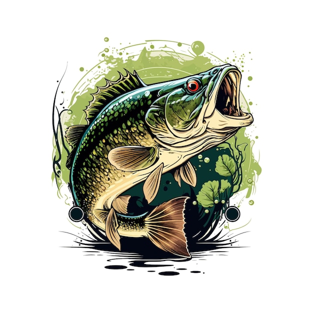 Big bass fish vector cartoon per maglietta big bass fish design di maglietta