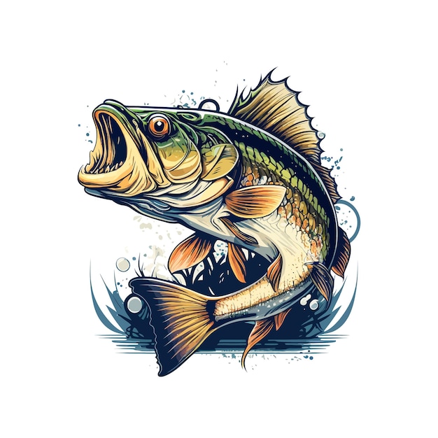 Big bass vis vector cartoon voor t shirt Big bass vis t shirt ontwerp